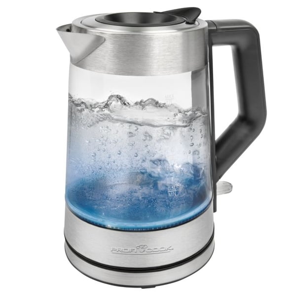 ProfiCook PC-WKS 1190 G, 1,7 l, 2200 W, Stål, Glas, Rostfritt stål, Justerbar termostat, Vattennivå indikator