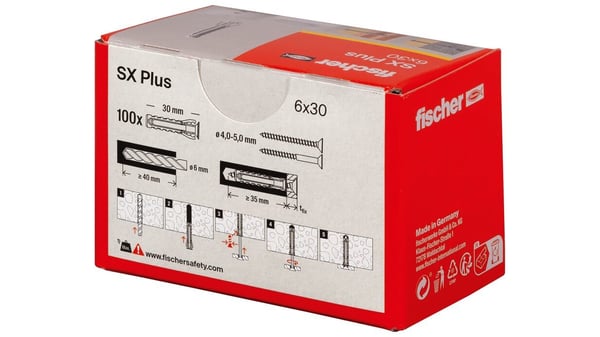 Fischer 568006, Ekspansjonsanker, Lettbetong, Murstein, Betong, Gipsblokk, Murverk, Nylon, Tyskland, 6 mm, 30 mm