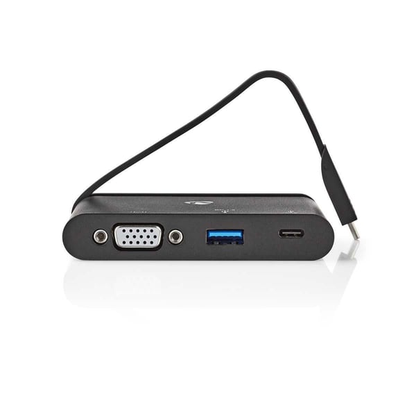 Nedis TCARF220BK - Hub - 1 x VGA + 1 x SuperSpeed USB + 1 x USB-C (strømlevering) - stasjonær