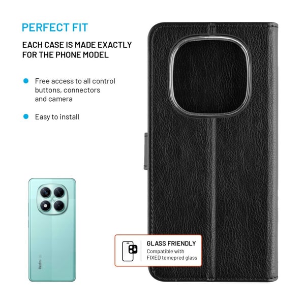 FIXED Opus - Vikbart fodral för mobiltelefon - konstläder - svart - för Xiaomi POCO X7; Xiaomi Redmi Note 14 Pro 5G