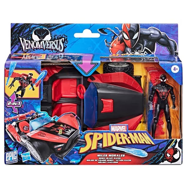 Hasbro Spider-Man Morales Speed Racer -leluauto + 10 cm:n hahmo