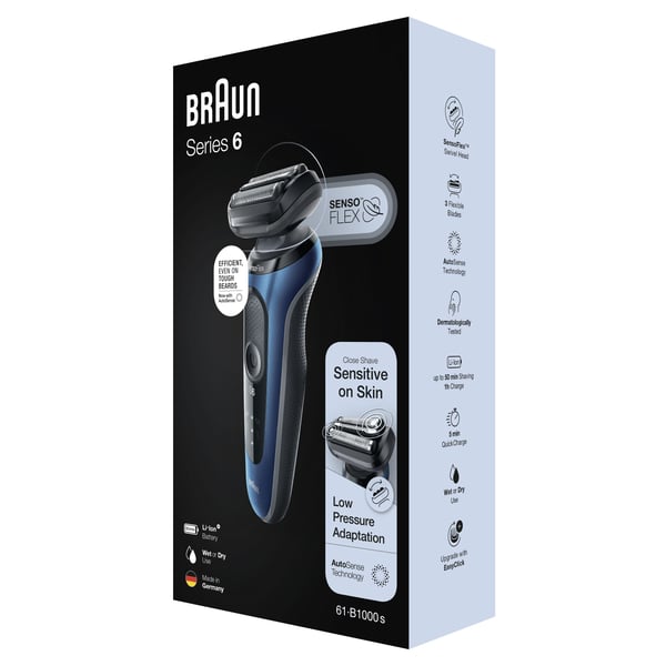 Braun Series 6 61-B1000s verkkoparranajokone SensoFlex, musta/sininen