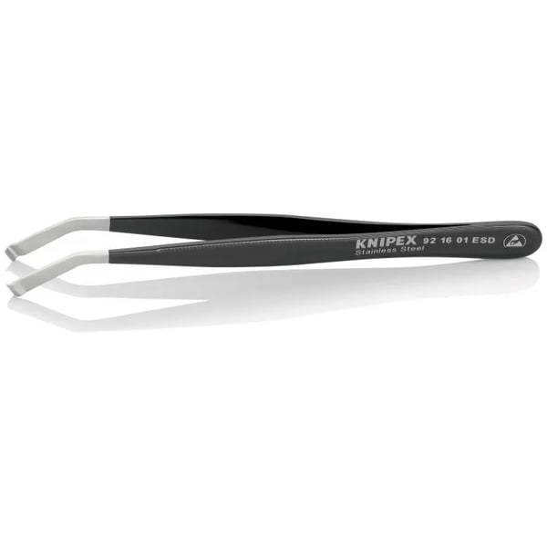 Knipex 92 16 01 ESD, rustfritt stål, svart, flat, buet, 15 g, 10 mm