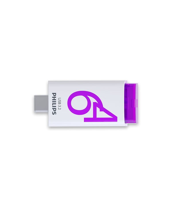 Philips Click, 64 GB, USB Type-C, 3.2 Gen 1 (3.1 Gen 1), 120 MB/s, Med lokk, Fiolett, Hvit