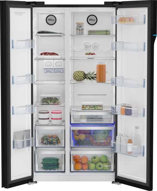 Beko GN163140ZGBN, Frittstående, Amerikansk dør, Svart, Berøringskontroll, LED, På dør