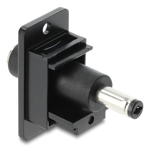 Delock - Adapter för effektkontakt - DC jack 5,5 mm x 2,5 mm (hona) skotyp till DC jack 5,5 mm x 2,1 mm (hane) - panelmontering - svart