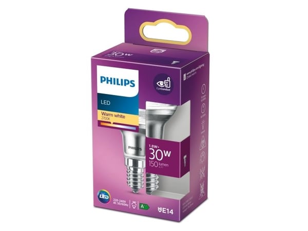 Philips - LED-spotlight - form: R39 - E14 - 1.8 W (motsvarande 30 W) - klass F - varmt vitt ljus - 2700 K