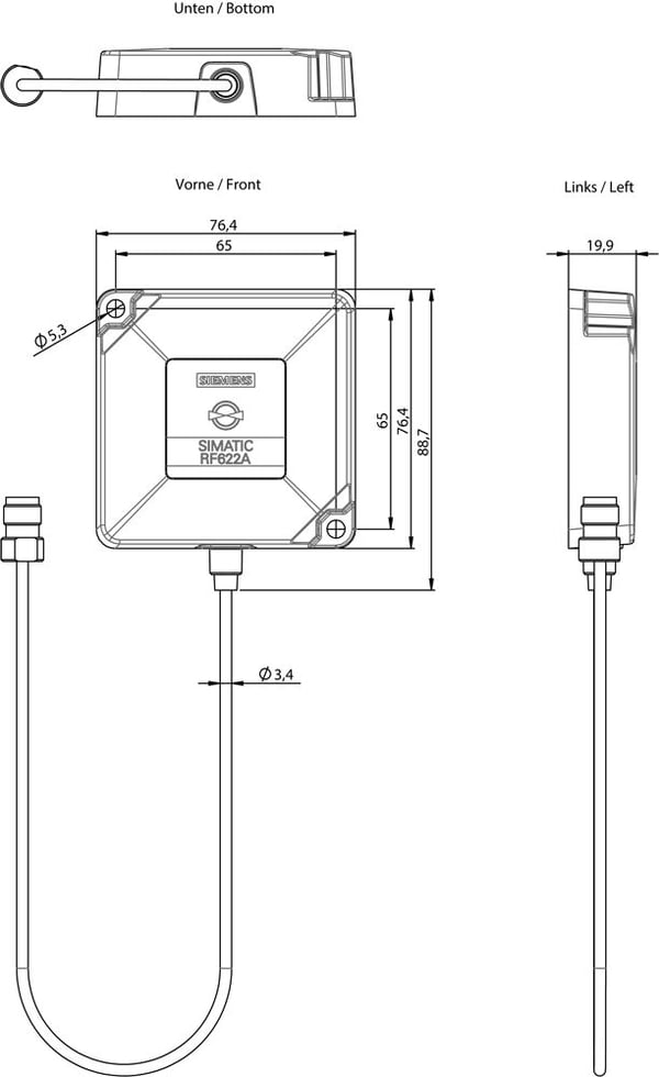 Siemens 6GT2812-2EA00 6GT28122EA00 Antenni, IP65, 0,3 m, ulkokäyttöön, 76 mm, 76 mm, 20 mm