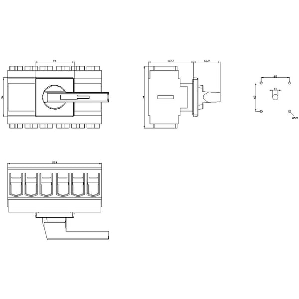 Siemens lastbryter, rød, gul, 6-polet, 185 mm², 160 A, 690 V/AC, 3LD23053VK13, 6P, IP65, 168 mm, 223 mm, 303 mm, 195 mm