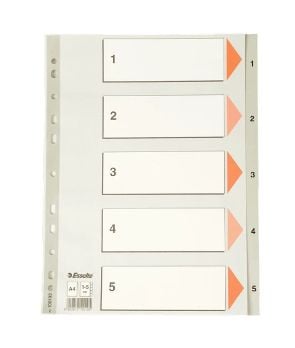 Esselte - Inndeler - fortrykt: 1-5 - for A4 (210 x 297 mm) - med fliker - grå