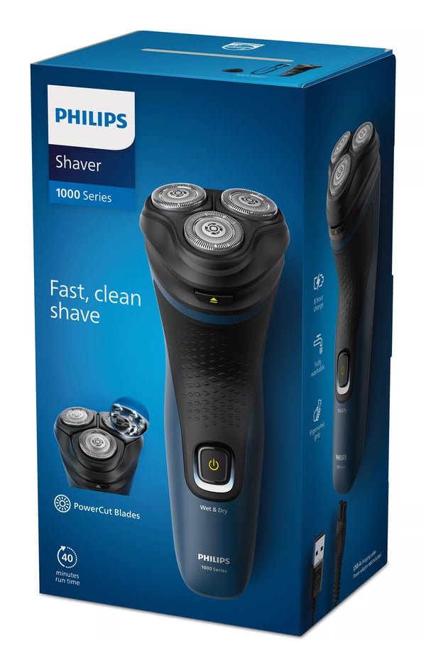 Philips Series 1000 S1151/00 partakone märkä/kuiva 40 min, musta/sininen