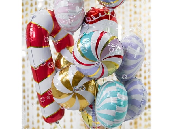 PartyDeco FB53-007, Lekeballong, Folie, Rød, Hvit, Mønster, Stripemønstret, Julaften