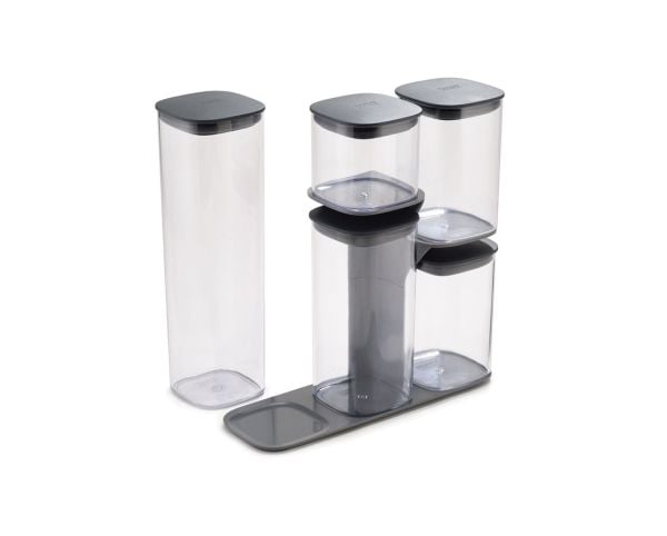 Joseph Joseph Podium, Yleissäilytysrasiasetti, 5,5 L, Silikoni, Harmaa, Läpinäkyvä, Irrotettava kansi, Neliö
