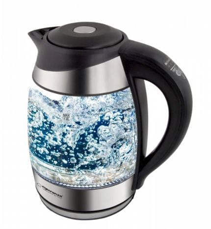 Esperanza EKK026, 1,7 L, 2200 W, Musta, Läpinäkyvä, Lasi, Muovi, Säädettävä termostaatti, Veden tason ilmaisin