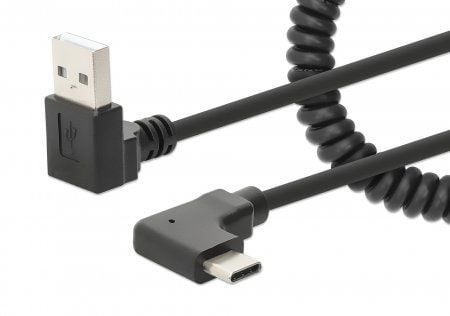 MANHATTAN spiralkabel USB-A til USB-C ladekabel 1m svart