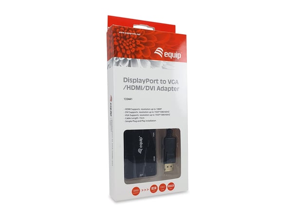 Equip 133441, 0,24 m, DisplayPort, DVI-D + VGA (D-Sub) + HDMI, Hankjønn, Hunkjønn, Rett