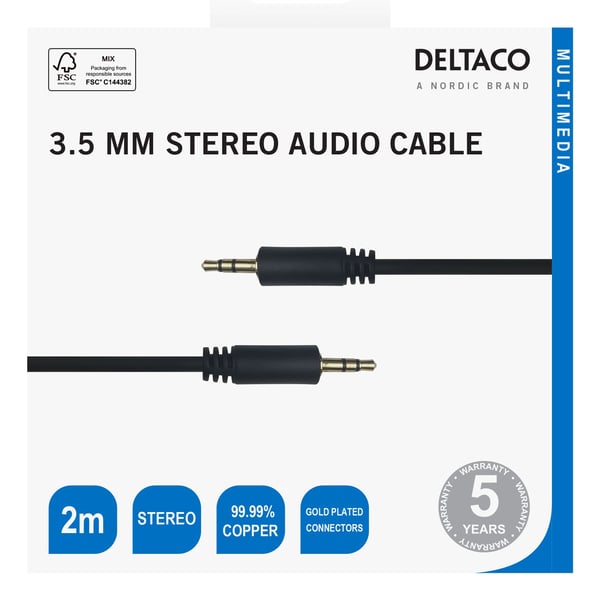 DELTACO - Lydkabel - 3,5 mm telefonjakk hann til 3,5 mm telefonjakk hann - 2 m - svart