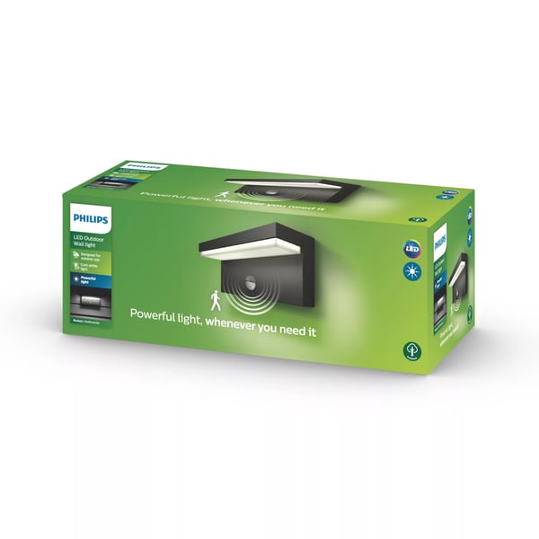 Philips Bustan 1648493P3 utomhusvägglampa 1000 lm, rörelsesensor, antracit