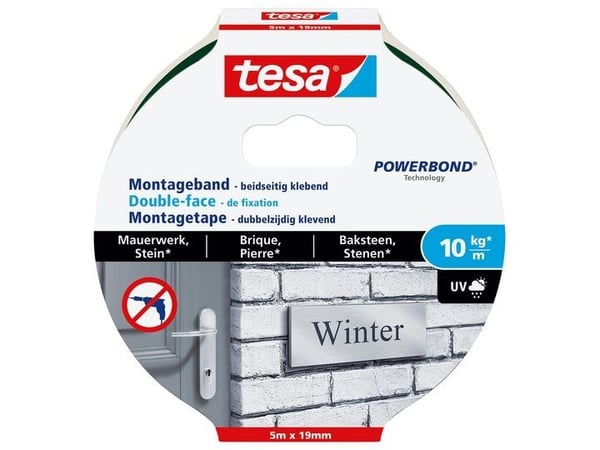 TESA 77749-00000, Kiinnitysteippi, Musta, 5 m, Sisätila ja ulkotila, Tiili, Kivi, 0,1 kg/cm