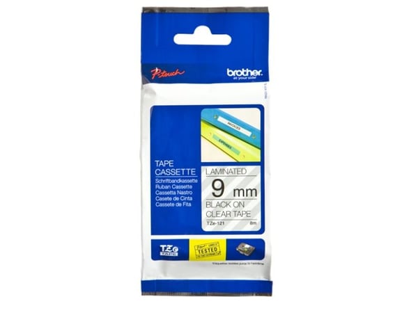 Brother TZe-121 - Vakioliima - musta kirkkaalla - Rulla (0,9 cm x 8 m) 1 kasetti (s) laminoitu teippi - Brother PT-D210, D600, H110; P-Touch PT-100...