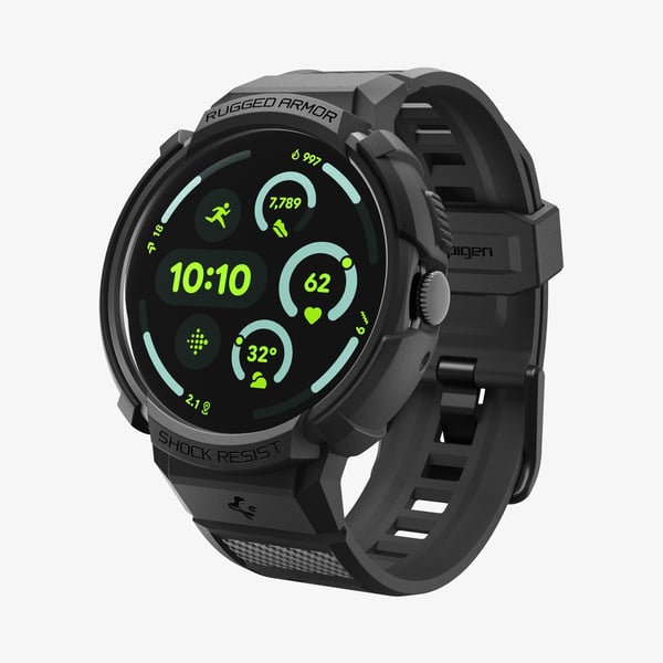 Spigen Rugged Armor Pro + Stand, Watch case, Google, Pixel Watch 4 (41mm) Case, Termoplastisk polyuretan (TPU), Svart, 1 styck