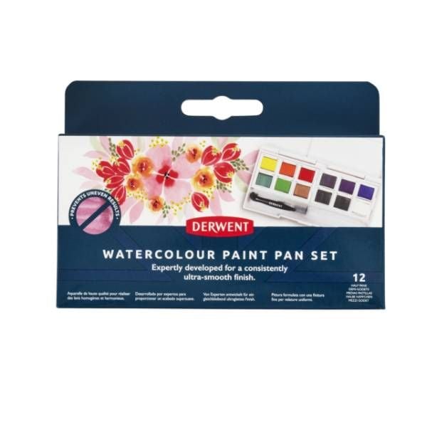 Derwent Watercolour Paint Pans 12stk inkl. waterbrush