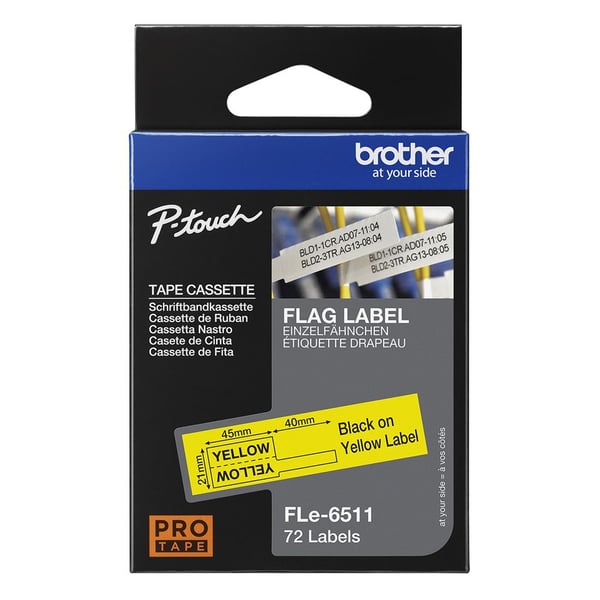 Brother FLe-6511 - Svart på gult - 21 x 45 mm 72 etikett(er) (1 rull(er) x 72 stanseskårne etiketter - for P/N: PTP900C, US#PTE800W