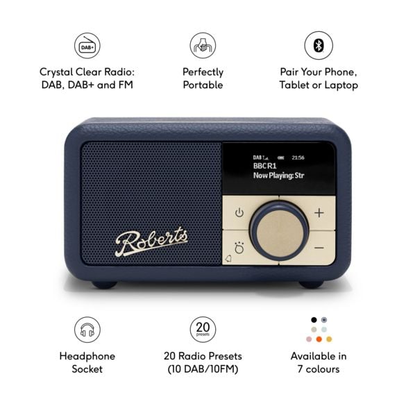 Roberts Radio Revival Petite 2 DAB/DAB+-radio FM, 3.5 mm, Midnight Blue
