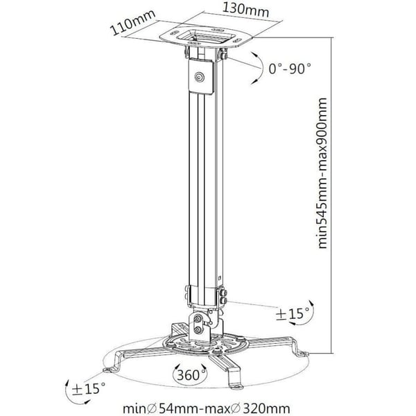 Techly ICA-PM 18M, Tak, 13,5 kg, Sølv, 545 - 900 mm, -15 - 15°, 360°