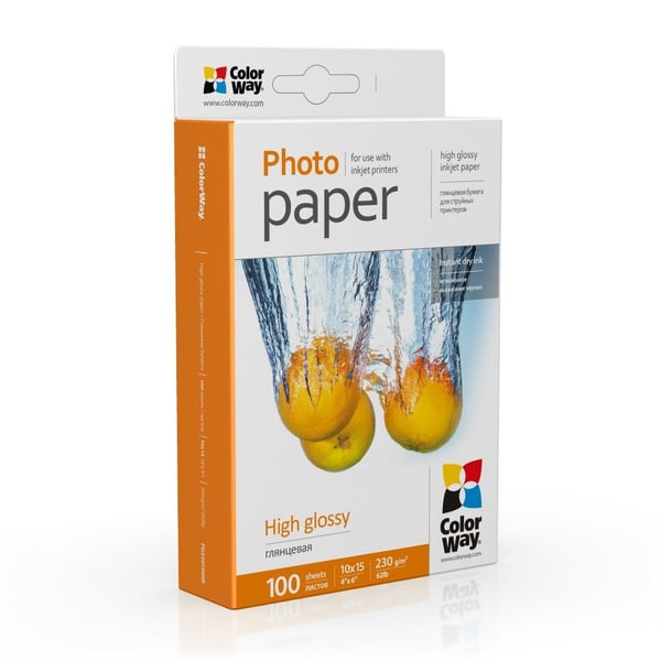 ColorWay - Högblank - 280 mikron - vit - 100 x 150 mm - 230 g/m² - 100 ark fotopapper