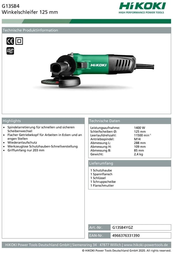 Hikoki G13SB4YGZ, 3,1 kg