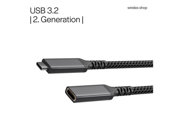 USB-C-forlengelseskabel USB-C >USB-C-kontakt 3.2 PD tekstil 0,5 m