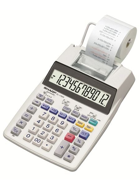 Sharp EL-1750V - Utskriftskalkulator - LCD - 12 sifre - AC-adapter, batteri