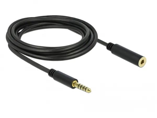 DeLOCK 85798 lydforlengelseskabel 4,4 mm 5-pinners hann til hunn, 3 m, svart