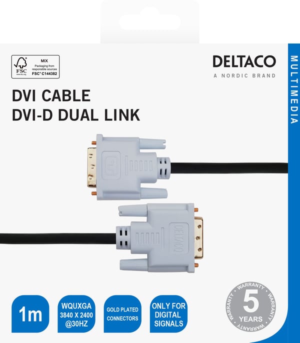 DELTACO - DVI-kabel - DVI-D (hann) til DVI-D (hann) - 1 m - 4 K 30 Hz (3840 x 2160) støtte, digital - svart