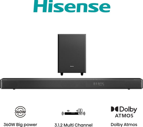 Hisense AX3120G - Lydplankesystem - 3.1.2-kanal - trådløs - Bluetooth - svart
