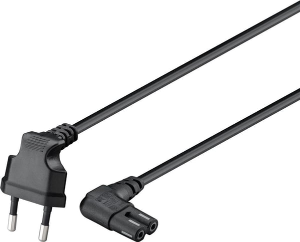 Goobay 73020 apparatkabel Europlug–C7, 3 m, 90° vinklad i båda ändar, svart