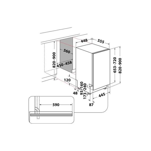 Whirlpool WSIC 3M27 integroitava astianpesukone, 12 astiastoa, 45 cm, E-luokka