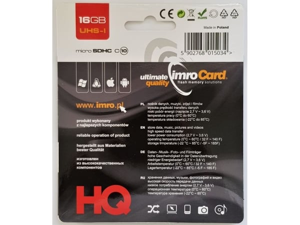 Imro MicroSDHC-minneskort 16 GB Class 10 UHS-I/U1 (KOM000669) Imro MicroSDHC-minneskort 16 GB Class 10 UHS-I/U1 (KOM000669)