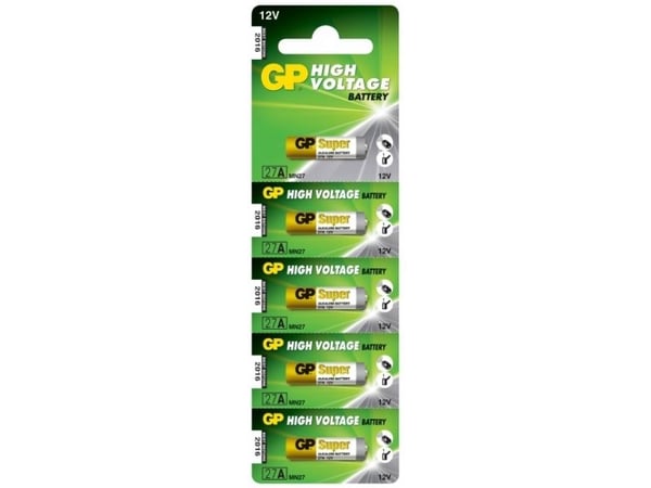 GP Batteries High Voltage 27A, Kertakäyttöinen akku, Alkali, 12 V, 5 kpl, 20 mAh, Kulta, Vihreä, Valkoinen