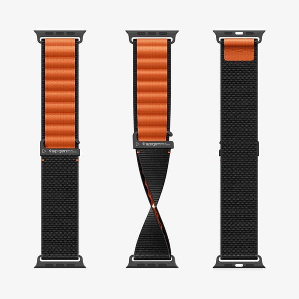 Spigen WBF1-reim for Apple Watch 6/7/8/9/10/11/SE/SE 3/Ultra 1/Ultra 2 44/45/46/49 mm svart/oransje