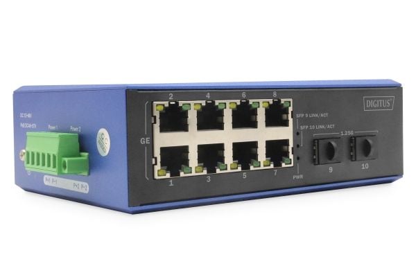 DIGITUS - Switch - industriell - ikke-styrt - 8 x 10/100/1000 + 2 x SFP - DIN-skinnemonterbar