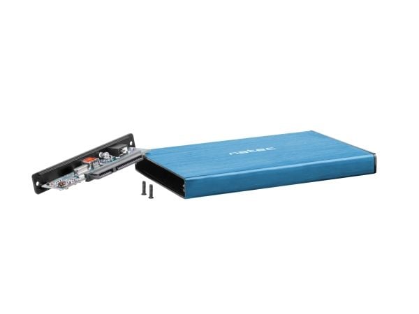 NATEC Rhino GO, HDD- / SSD kabinett, 2.5", Serial ATA III, 6 Gbit/s, USB-anslutning, Blå