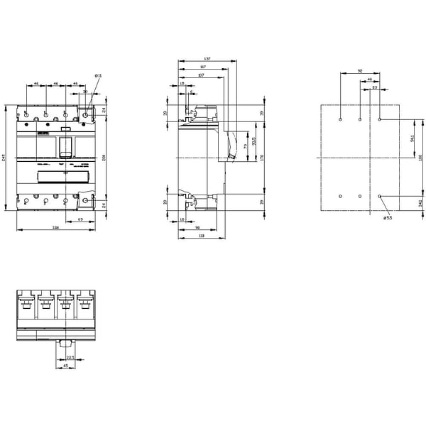 Siemens 3VA1332-4EF42-0AA0 katkaisija, 1 kpl. Säätöalue (virta): 224–320 A Kytkentäjännite (maks.): 690 V/AC, 600 V/DC (L x K x S) 184 x 248 x 110 ...