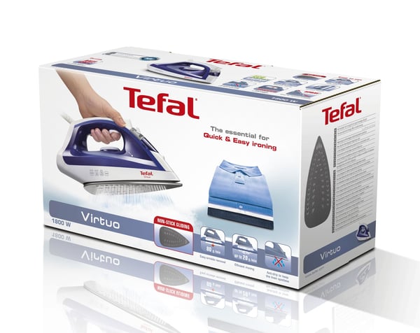 Tefal Virtuo FV1711, Höyrysilitysrauta, Durilium-pohjalevy, 1,9 m, 80 g/min, Violetti, Valkoinen, 24 g/min
