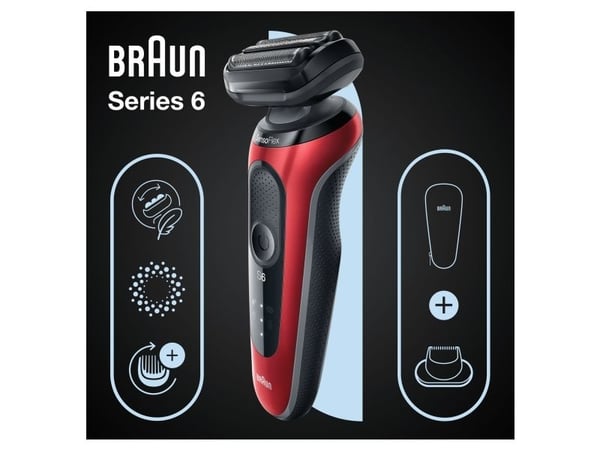 Braun Series 6 61-R1200s parranajokone märkä-/kuivakäyttö 50 min, musta/punainen