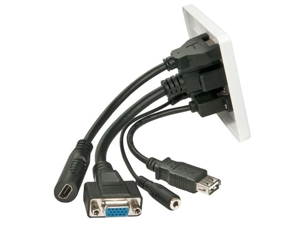 Lindy 60220, HDMI + VGA + USB A + 3.5mm, Vit, Plast, 86 mm, 86 mm