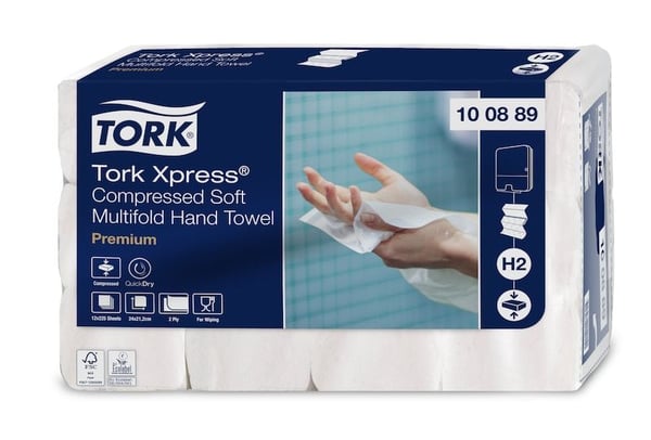 Håndklær Tork H2 Xpress® Premium Z-Fold 2-lags komprimert nyfiber FSC hvit - (12 pakker x 225 stk.)