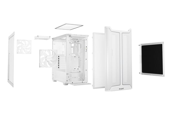 be quiet! Pure Base 501 DX White, Midi Tower, PC, Valkoinen, ATX, mikro ATX, Mini-ATX, Akryylinitriilibutadieenistyreeni (ABS), Lasi, Terästä, Pela...