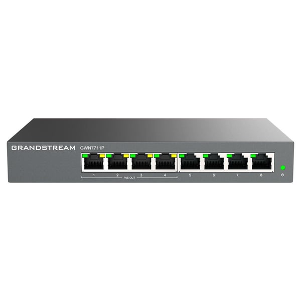 Grandstream GWN7711 Series GWN7711P - Switch - Styrt - 4 x 10/100/1000 (PoE) + 4 x 10/100/1000 - stasjonær, veggmonterbar - PoE (60 W)